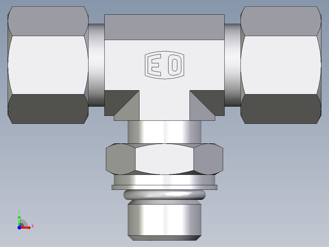卡套式工业通用硬管接头EO_Adjustable_locknut_branch_tee_TEE10SMORCF前视图