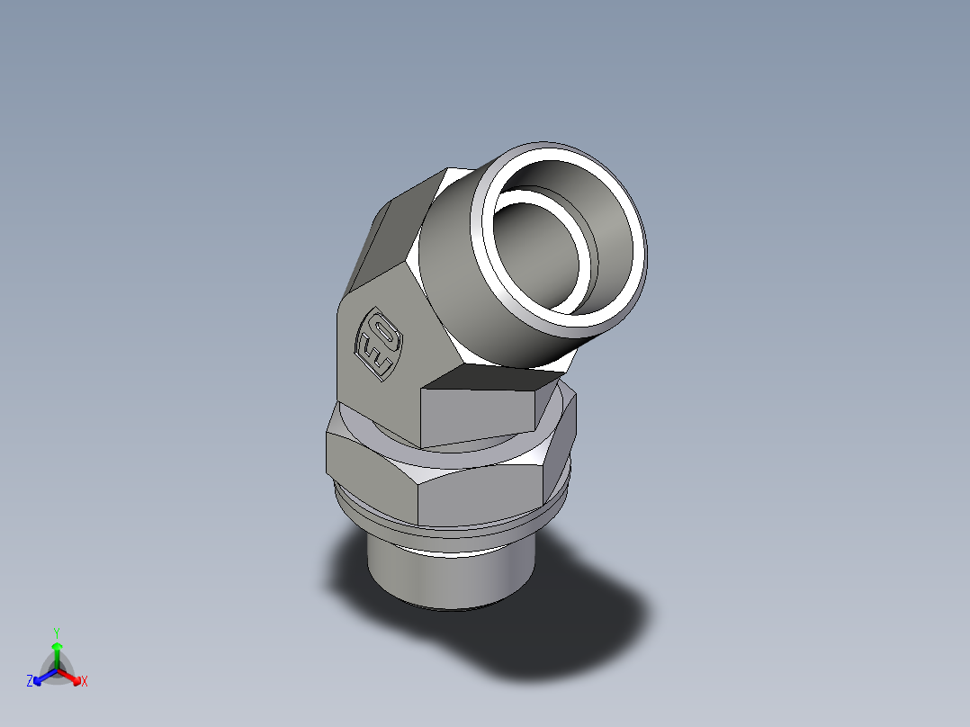 卡套式工业通用硬管接头EO_Adjustable_locknut_45_deg_elbow_VEE15LMOMDCF正等轴测图