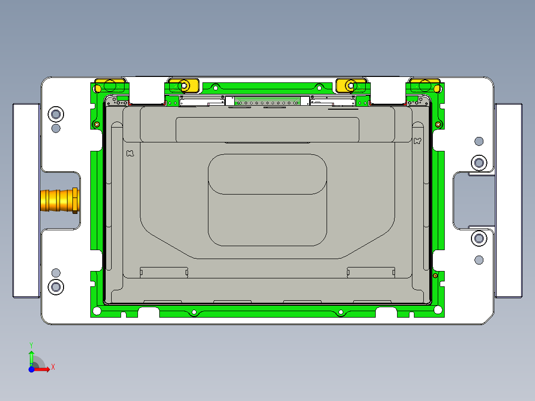 铝制电脑A壳铣HINGE缺口四轴伸缩定位+真空吸气工装治具模型前视图