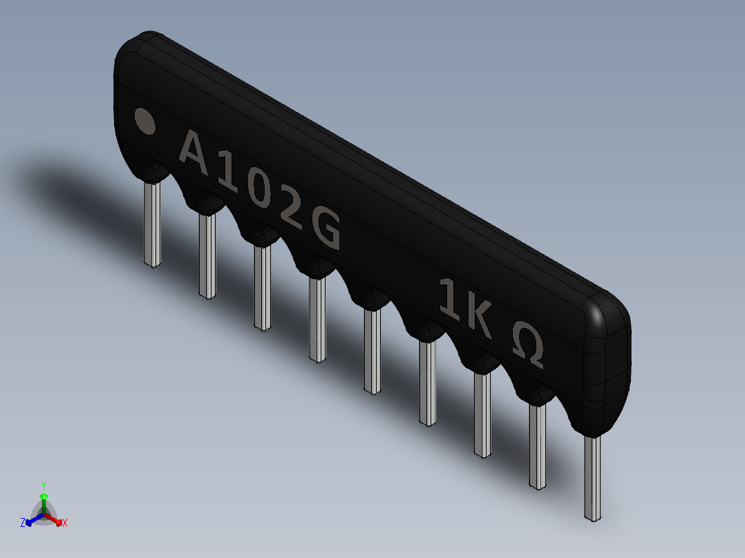 电容器 二极管 电阻器-Resistor Network 1K Ohm 9-Pin正等轴测图