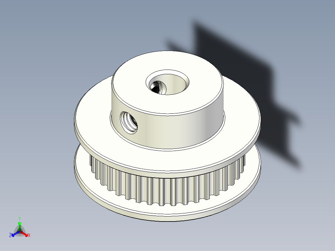 2GT滑轮，BF型，40齿，外径30毫米；6mm和10mm皮带宽度；6毫米、8毫米和10毫米孔径正等轴测图
