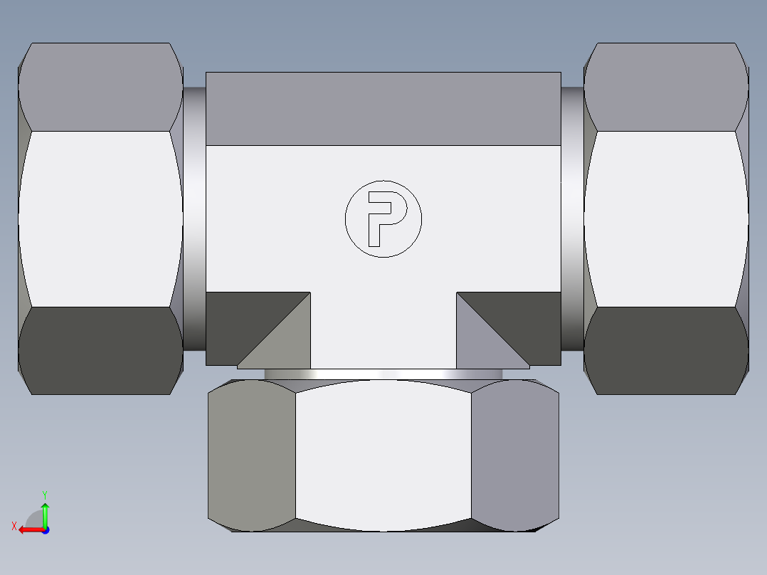 卡套式工业通用硬管接头EO_Swivel_nut_branch_tee_ET38ZSCF后视图