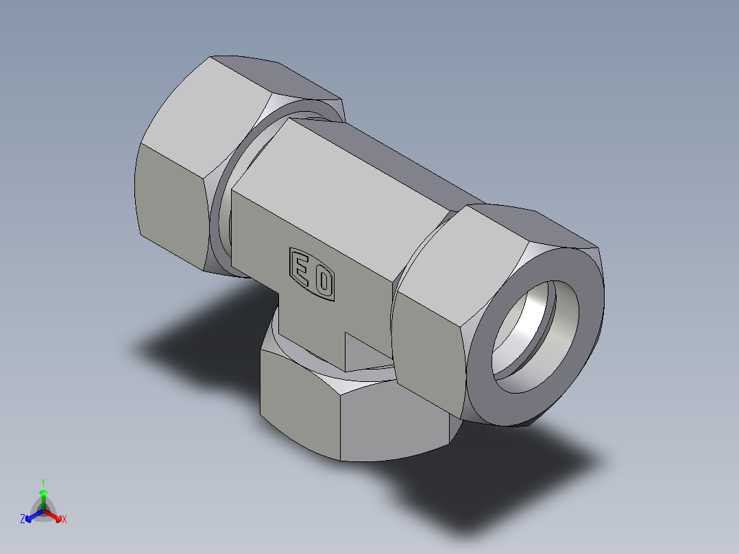 卡套式工业通用硬管接头EO_Swivel_nut_branch_tee_ET38ZSCF正等轴测图