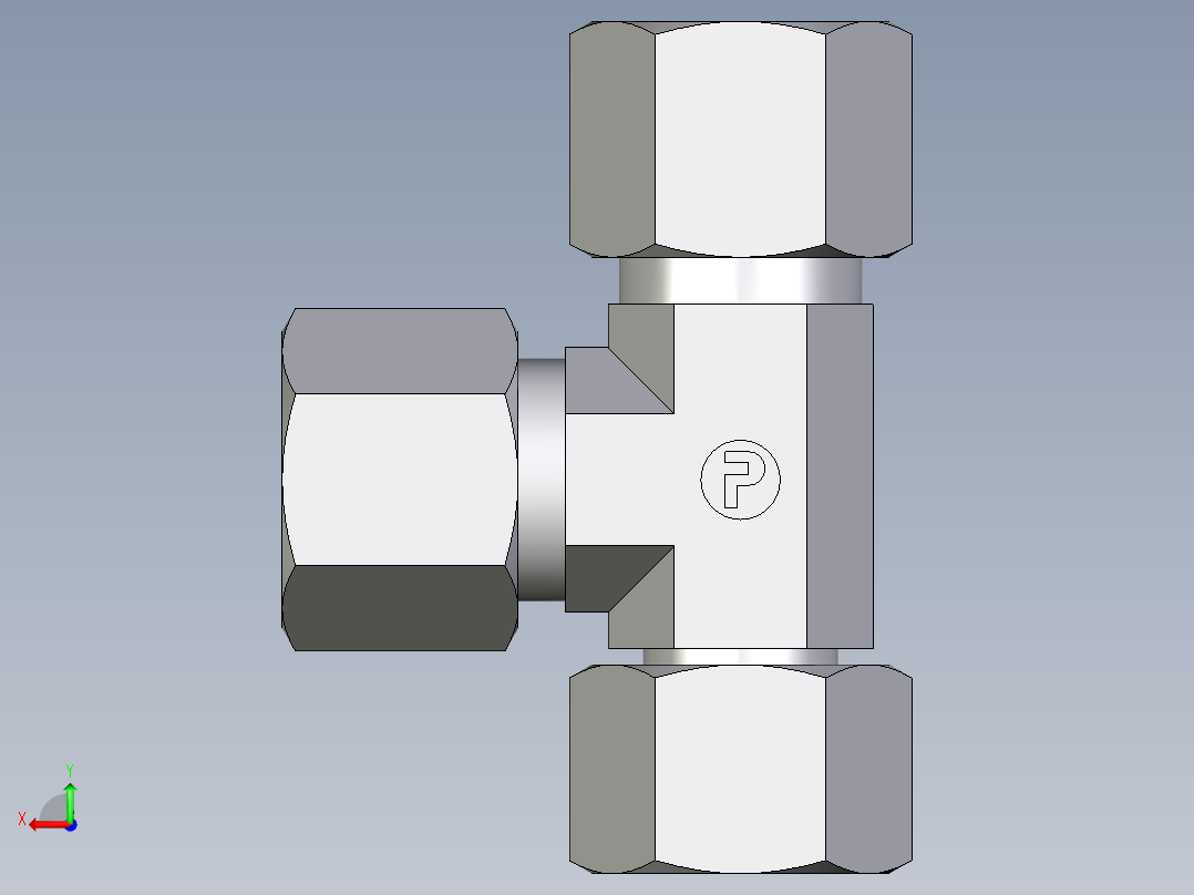 卡套式工业通用硬管接头EO_Swivel_nut_run_tee_EL10S71后视图