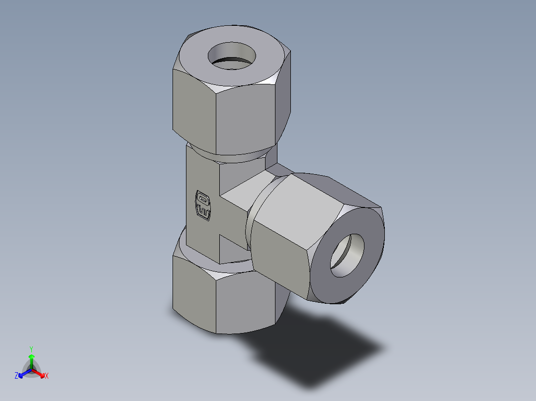 卡套式工业通用硬管接头EO_Swivel_nut_run_tee_EL10S71正等轴测图