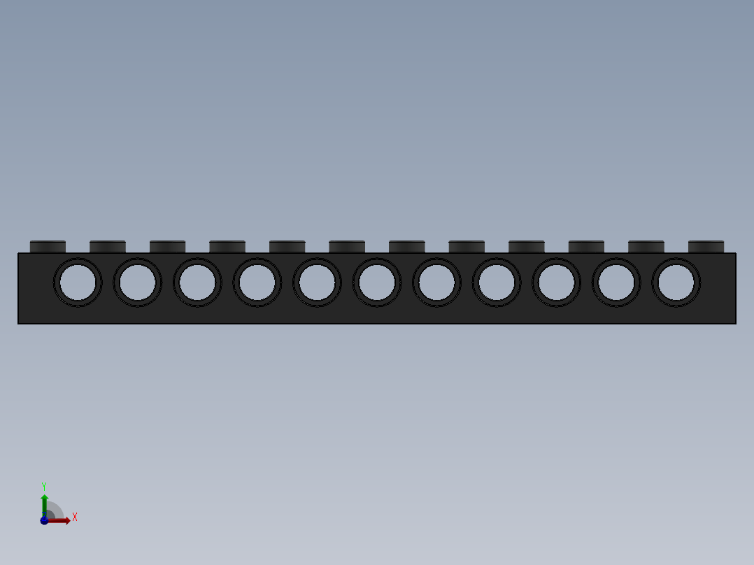 乐高机械组积木（横梁）-4200025 - 3895 Old Dark Grey Technic Brick 1 x 12 with Holes前视图