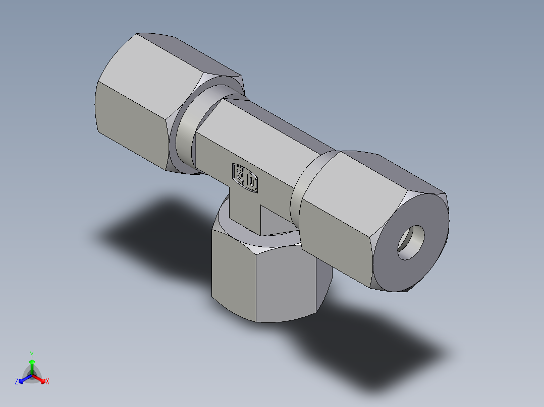 卡套式工业通用硬管接头EO_Swivel_nut_branch_tee_ET06ZSCF主视图