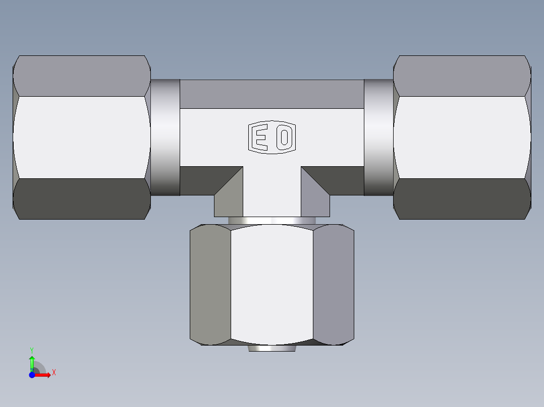 卡套式工业通用硬管接头EO_Swivel_nut_branch_tee_ET06ZSCF前视图