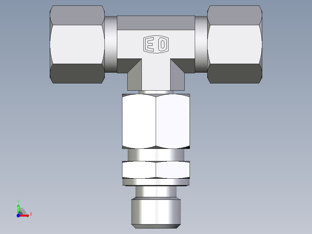 卡套式工业通用硬管接头EO_Assembled_adjustable_standpipe_branch_tee_EVT10LM71前视图