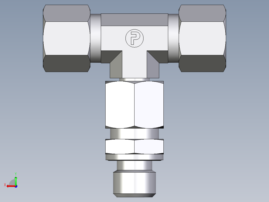 卡套式工业通用硬管接头EO_Assembled_adjustable_standpipe_branch_tee_EVT10LM71后视图