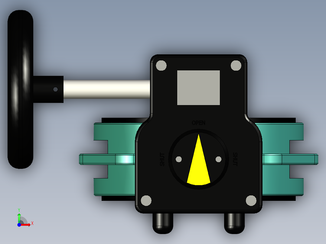 带手动手轮齿轮箱的INTERAPP蝶阀，蝶形对夹式阀门前视图