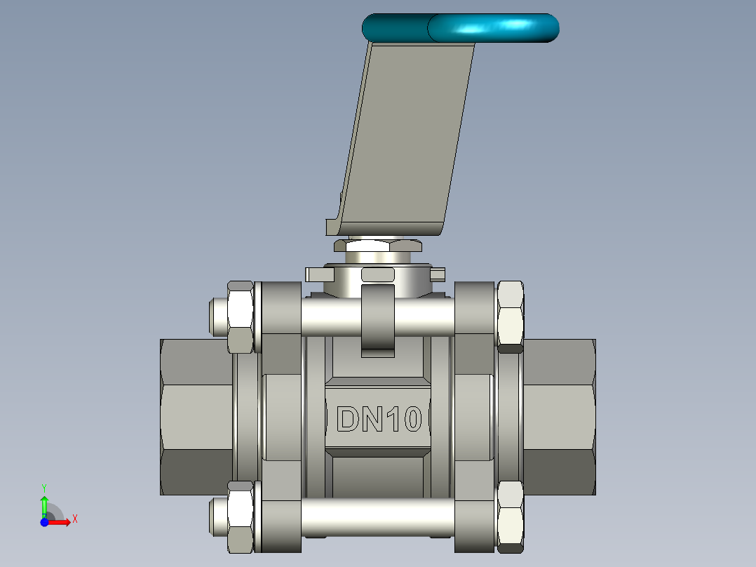 三件式球阀前视图