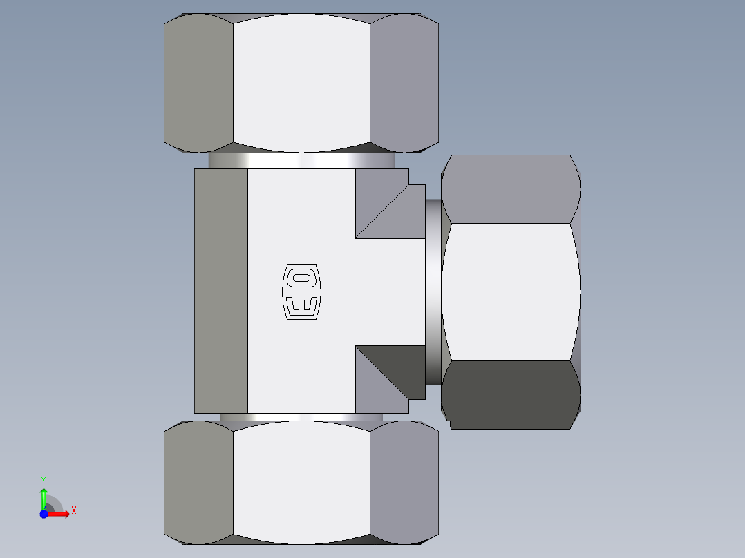 卡套式工业通用硬管接头EO_Swivel_nut_run_tee_EL25SCF前视图