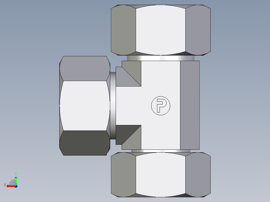 卡套式工业通用硬管接头EO_Swivel_nut_run_tee_EL25SCF后视图