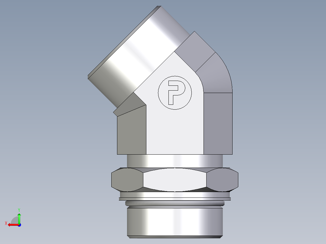 卡套式工业通用硬管接头EO_Adjustable_locknut_45_deg_elbow_VEE38SMOROMDCF后视图