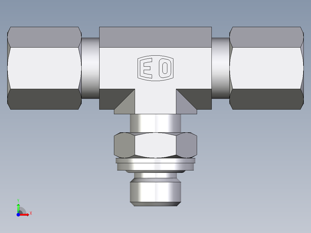 卡套式工业通用硬管接头EO_Adjustable_locknut_branch_tee_TEE06LMCF前视图