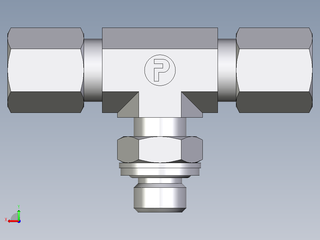 卡套式工业通用硬管接头EO_Adjustable_locknut_branch_tee_TEE06LMCF后视图