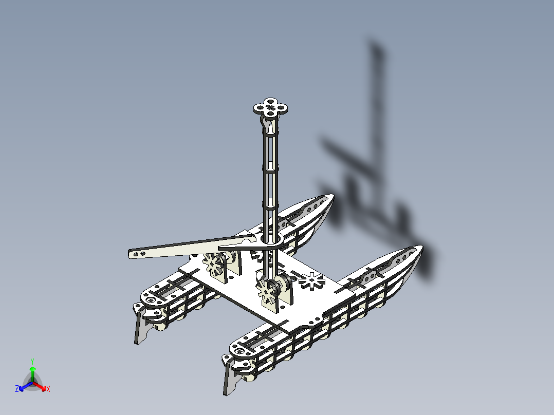自制简易双体帆船正等轴测图