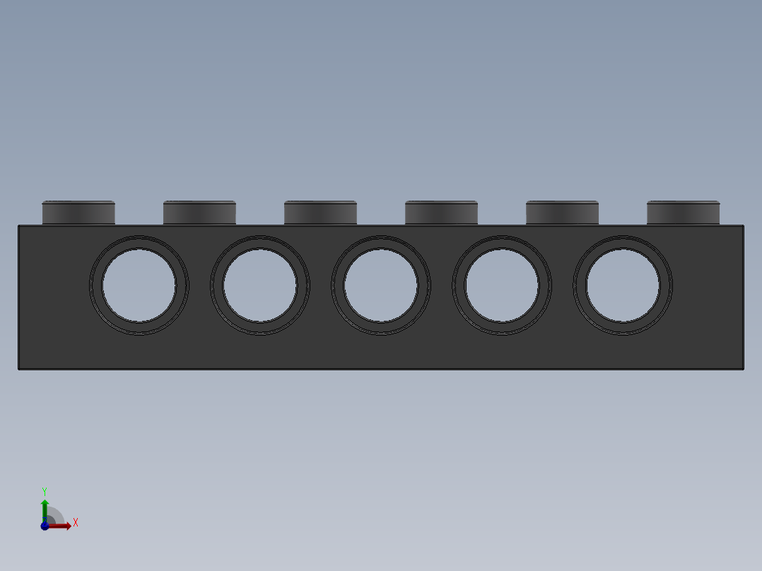 乐高机械组积木（横梁）-4211466 - 3894 Medium Stone Grey Technic Brick 1 x 6 with Holes前视图