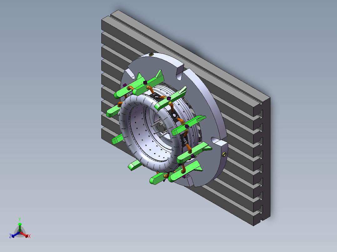 三工步吸盘机匣夹具正等轴测图