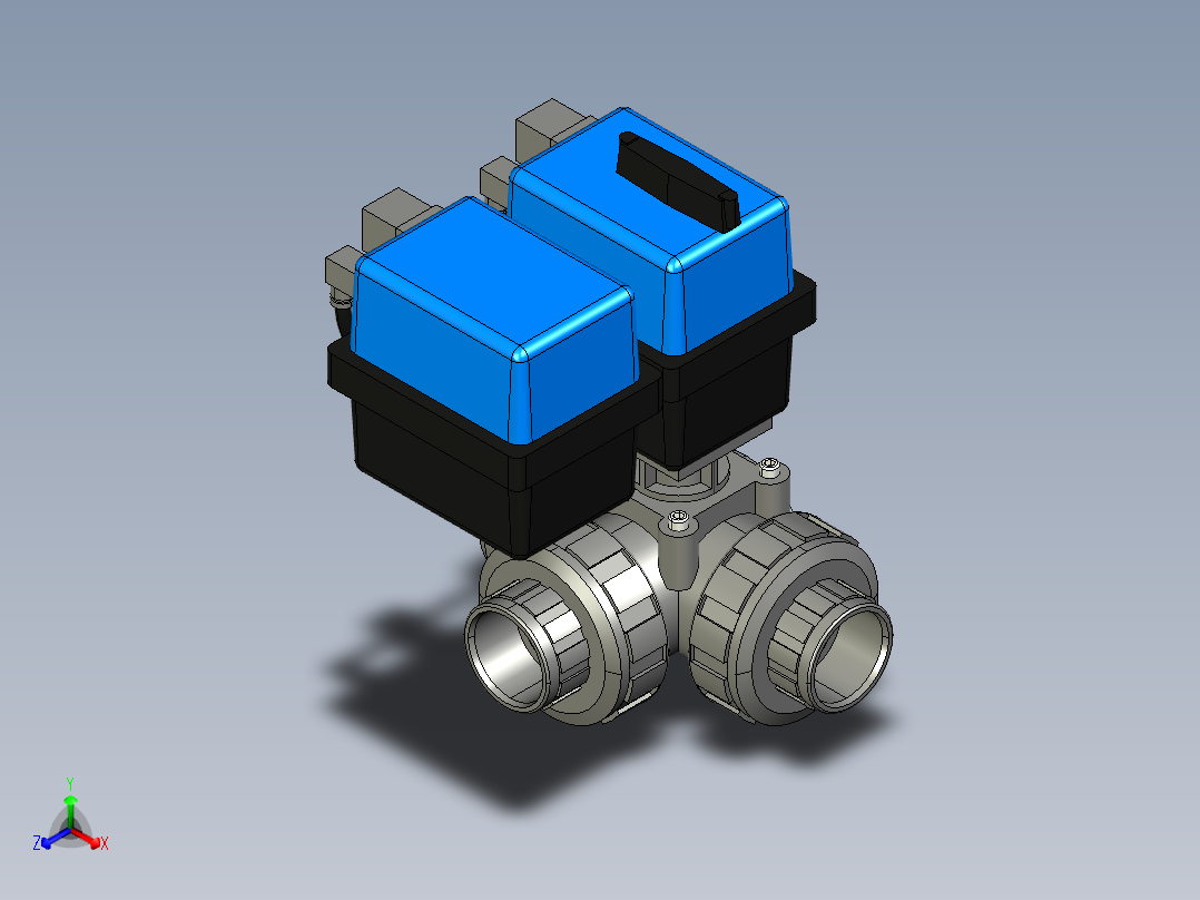 球阀3路电动驱动正等轴测图