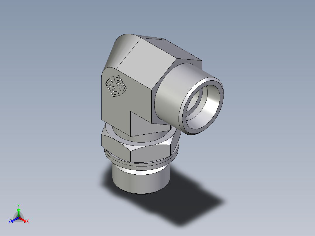 卡套式工业通用硬管接头EO_Adjustable_Locknut_elbow_WEE16SMOMDCF正等轴测图