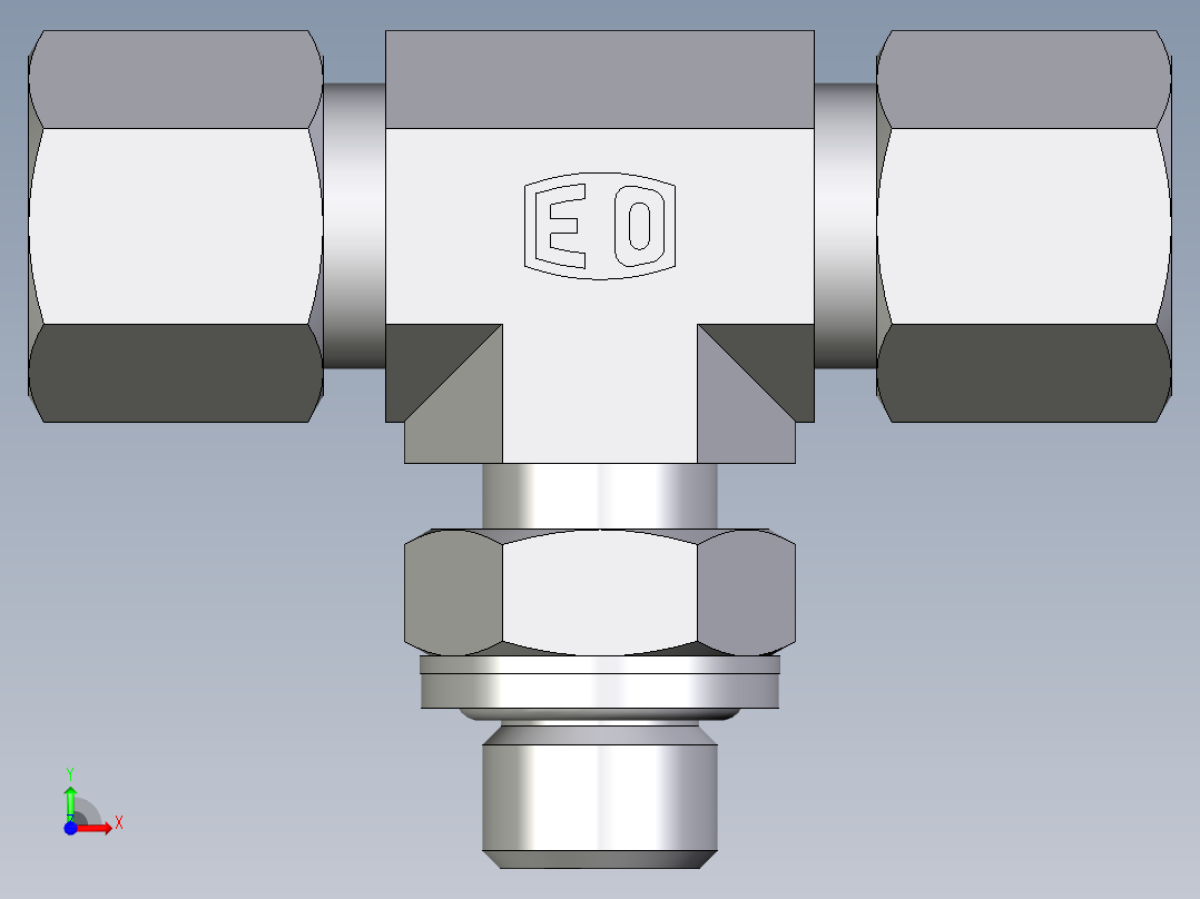 卡套式工业通用硬管接头EO_Adjustable_locknut_branch_tee_TEE08ZSRCF前视图