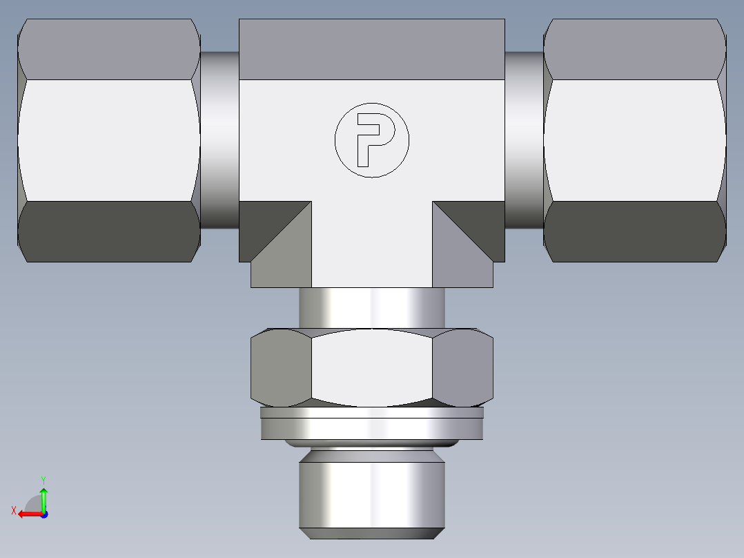 卡套式工业通用硬管接头EO_Adjustable_locknut_branch_tee_TEE08ZSRCF后视图