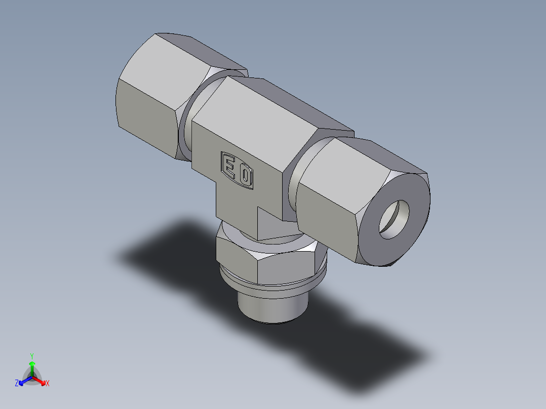 卡套式工业通用硬管接头EO_Adjustable_locknut_branch_tee_TEE08ZSRCF正等轴测图