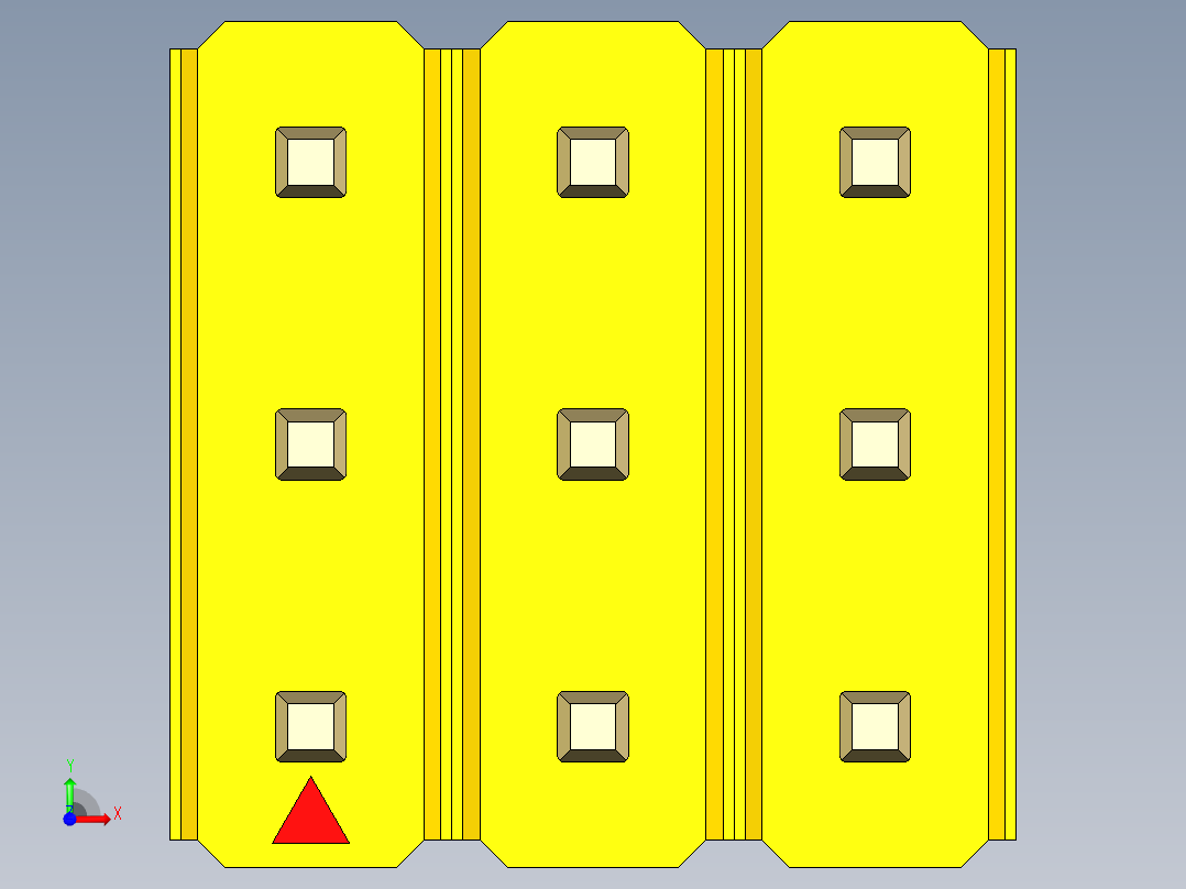 彩色公头100mil（2.54mm）系列-DS1021_yellow_3x03p_100mil_Type1_rev1.0前视图
