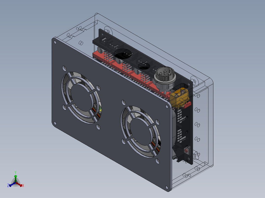 树莓派包装盒带散热风扇正等轴测图