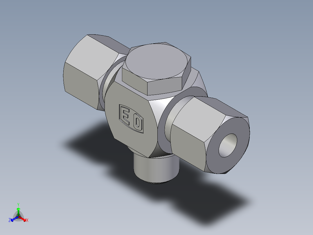 卡套式工业通用硬管接头EO_High_pressure_banjo_tee_TH08SM71正等轴测图
