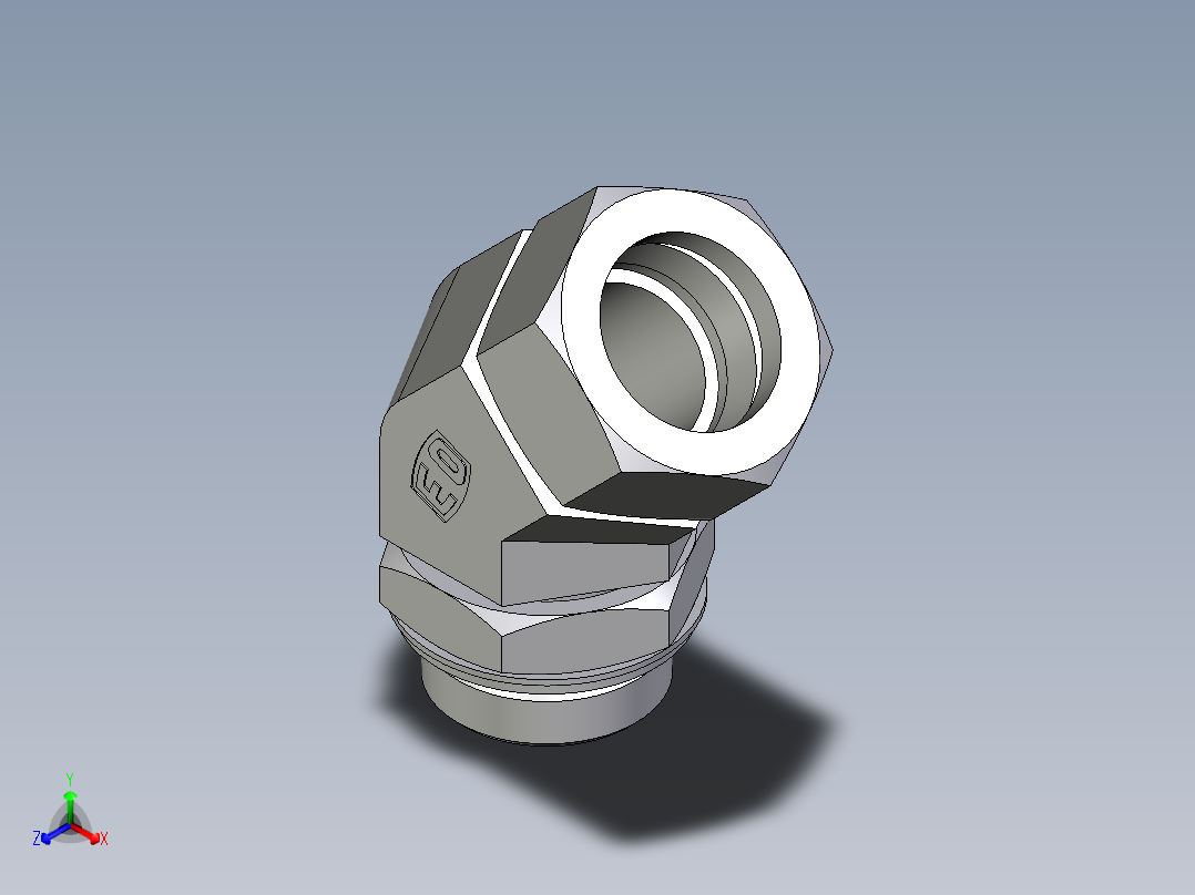 卡套式工业通用硬管接头EO_Adjustable_locknut_45_deg_elbow_VEE35LRCF正等轴测图