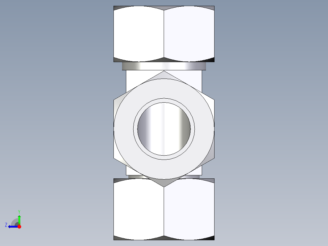 卡套式工业通用硬管接头EO_Swivel_nut_run_tee_EL22ZLCF右视图