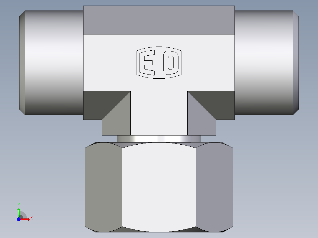 卡套式工业通用硬管接头EO_Swivel_nut_branch_tee_ET12LOMD71前视图