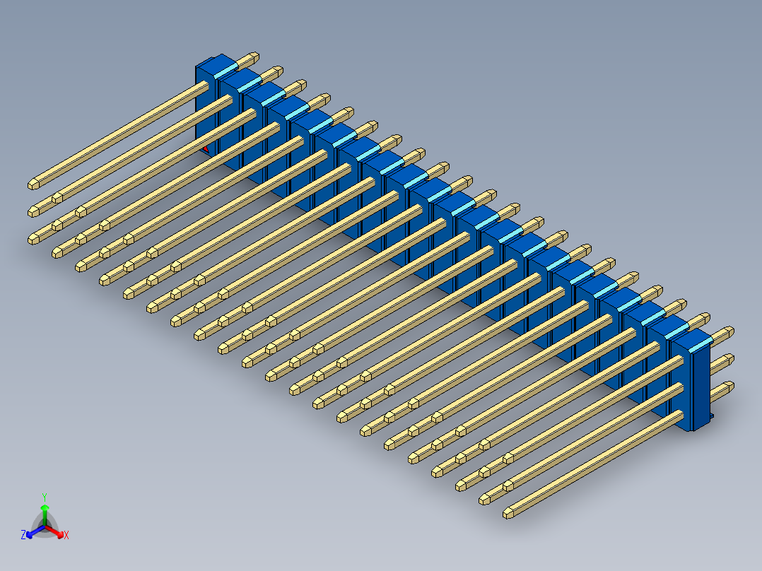 彩色公头100mil（2.54mm）系列-DS1021_blue_3x21p_100mil_Type19_rev1.0正等轴测图