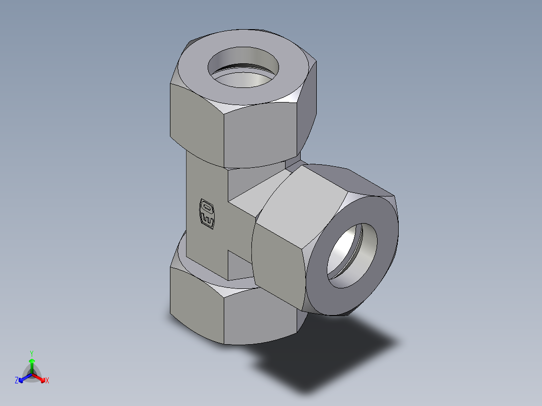 卡套式工业通用硬管接头EO_Swivel_nut_run_tee_EL25ZSCF正等轴测图