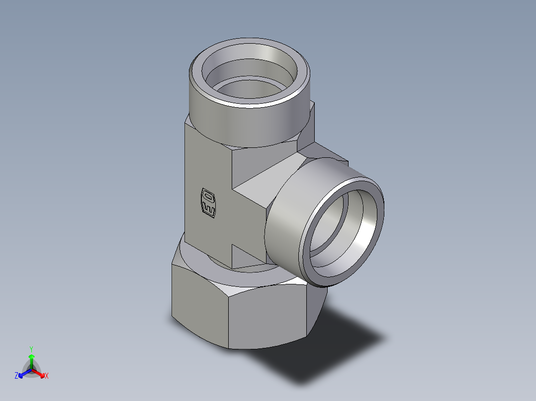 卡套式工业通用硬管接头EO_Standpipe_run_tee_EVL38SOMDCF正等轴测图