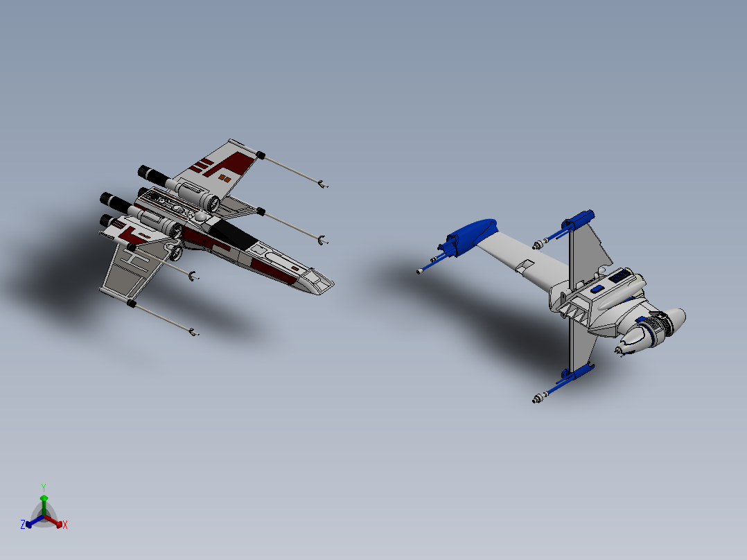 x-wing飞船正等轴测图