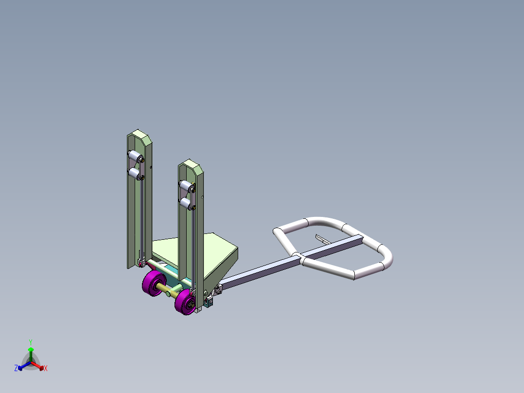 手动液压车设计【手推叉车】【SOLIDWORKS】【原创】90正等轴测图