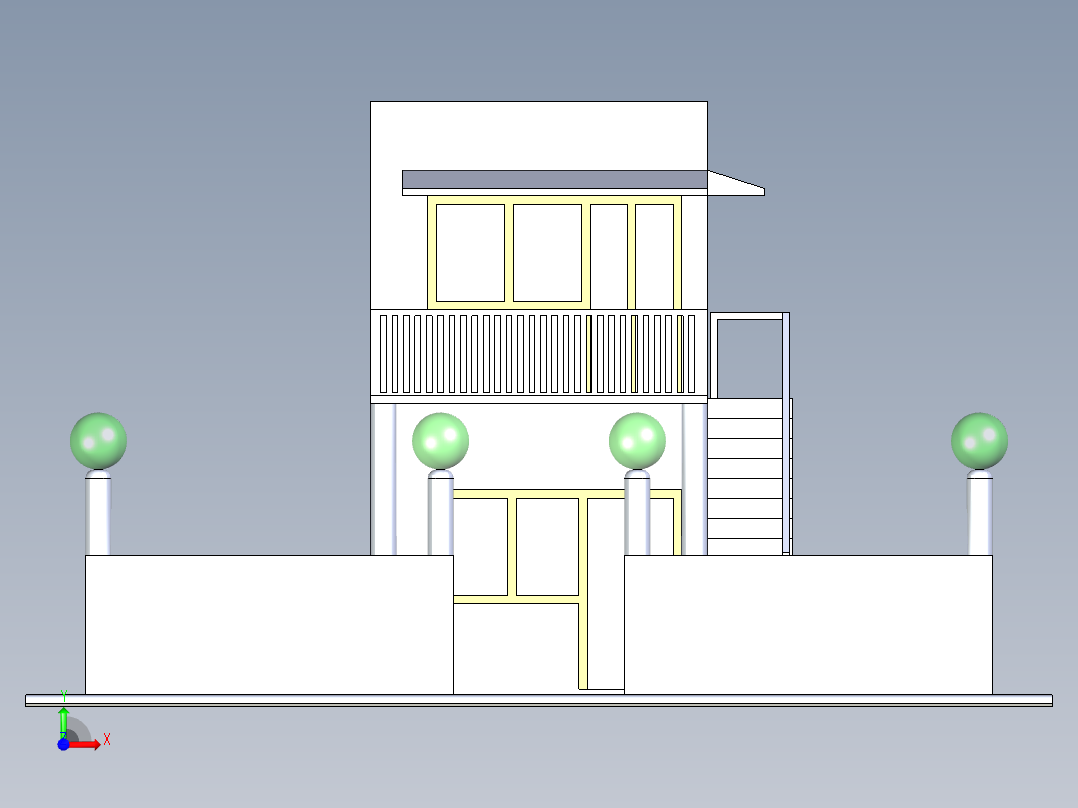 B2004052-二层楼房前视图