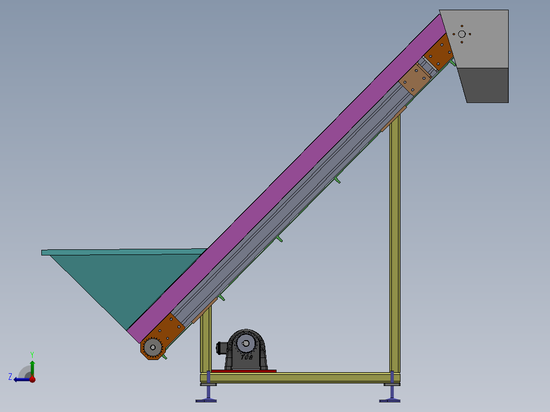 爬坡型皮带输送机右视图